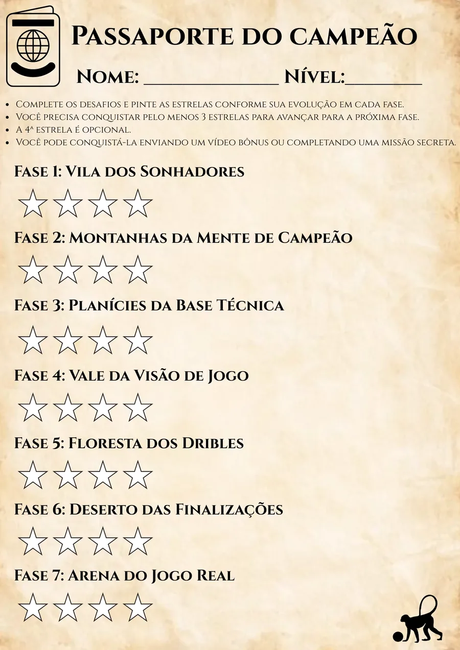 Passaporte do Campeão: o aluno pinta as estrelas de cada fase